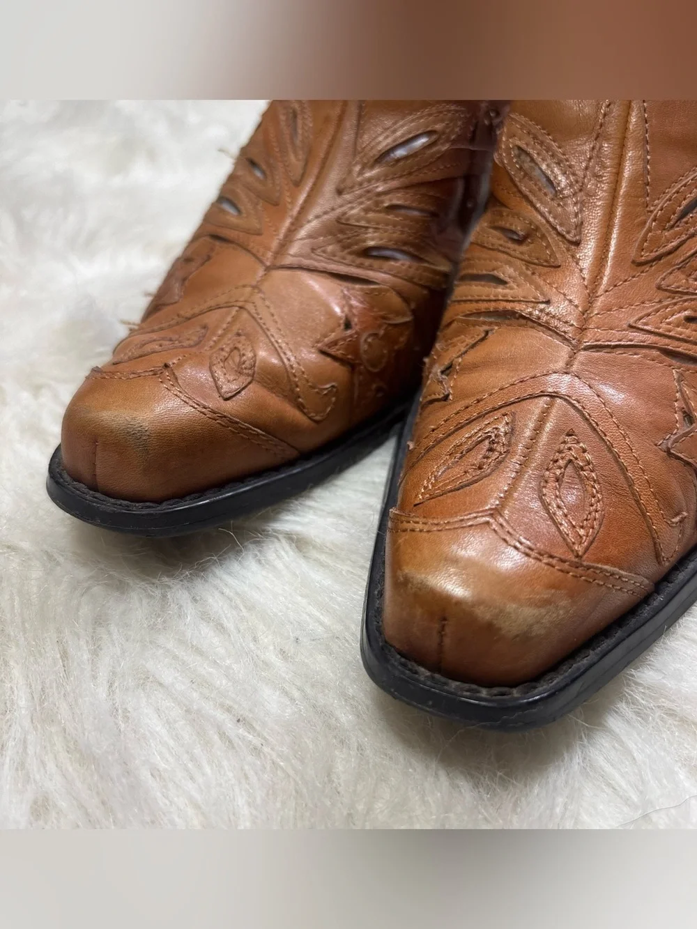 Vintage Coldwater Creek Embroidered Brown Leather Pointed Toe Slide Mules - 8.5